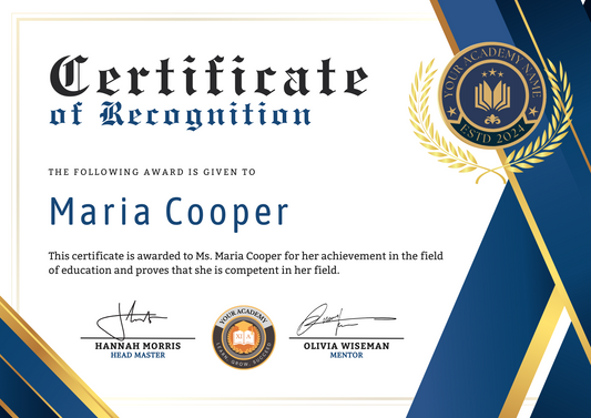 Certificate of Recognition (Blue/Gold)