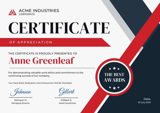 Certificate of Appreciation (Red/Black)